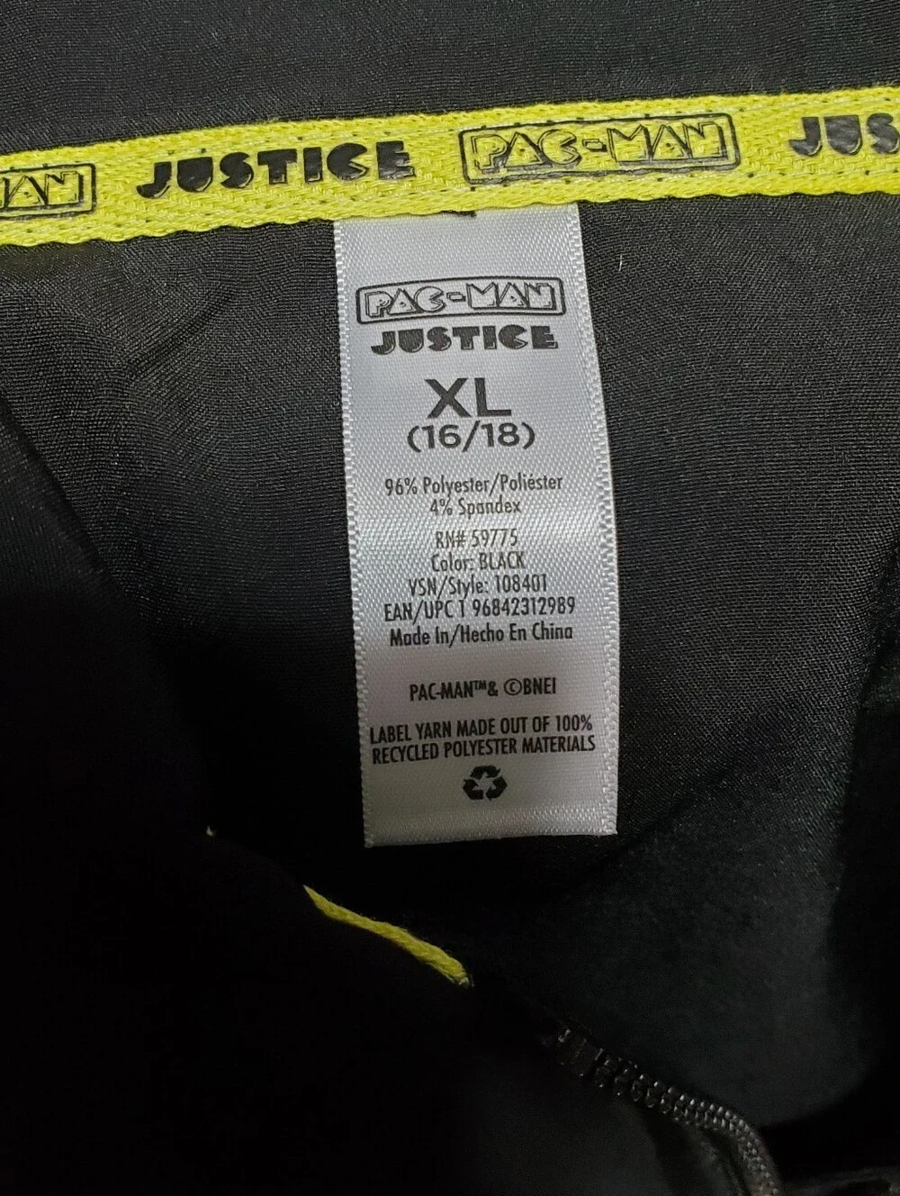 Justice Pac Man Black Sleeveless Zip Romper with Yellow Accents Girl's Size XL